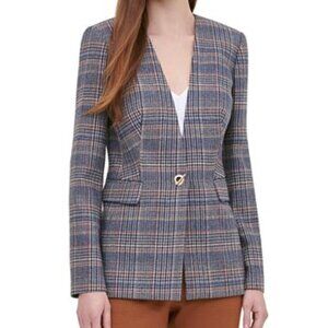 Calvin Klein Plaid Tweed Toggle Blazer